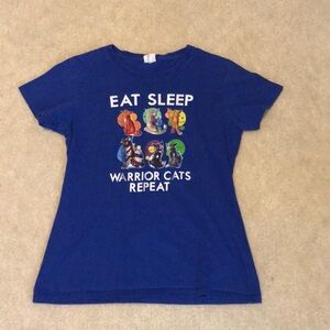 Blue Graphic Tee with Warrior Cats Design